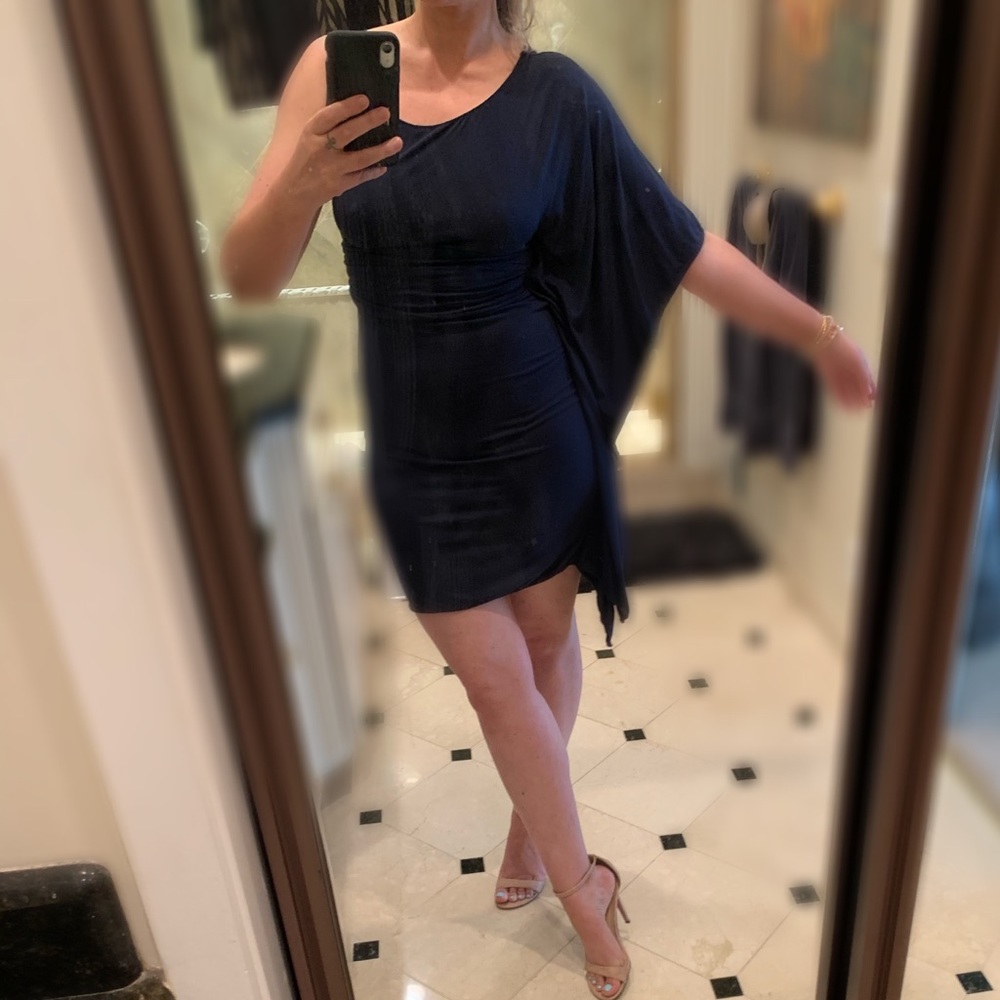 Studio M Navy Asymmetric Short Dress